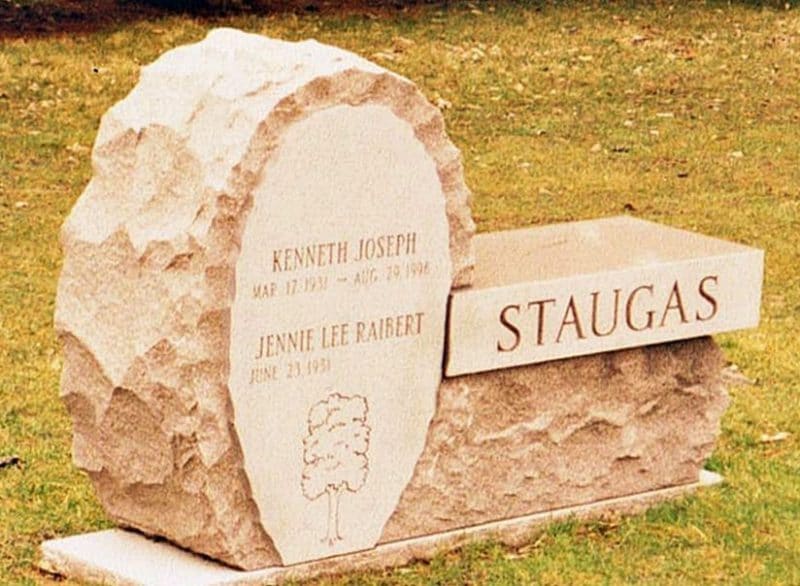 Pink Boulder Memorial Bench with Tree Carving